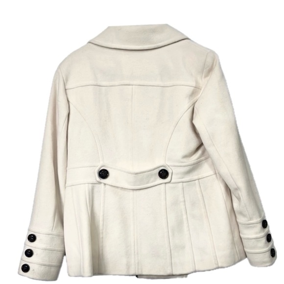NWT Women's St. John’s Bay Wool Cream Double-Breasted Coat Peacoat +Garment Bag - Picture 2 of 10